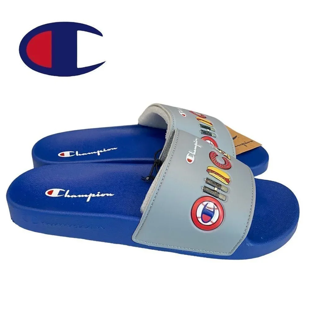 NEW Champion Men's IPO CHI Chicago Grey Blue Slide Sandals